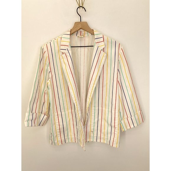 THE FOX 1980's Multicolored Pinstripe Blazer Sz L - Picture 1 of 6